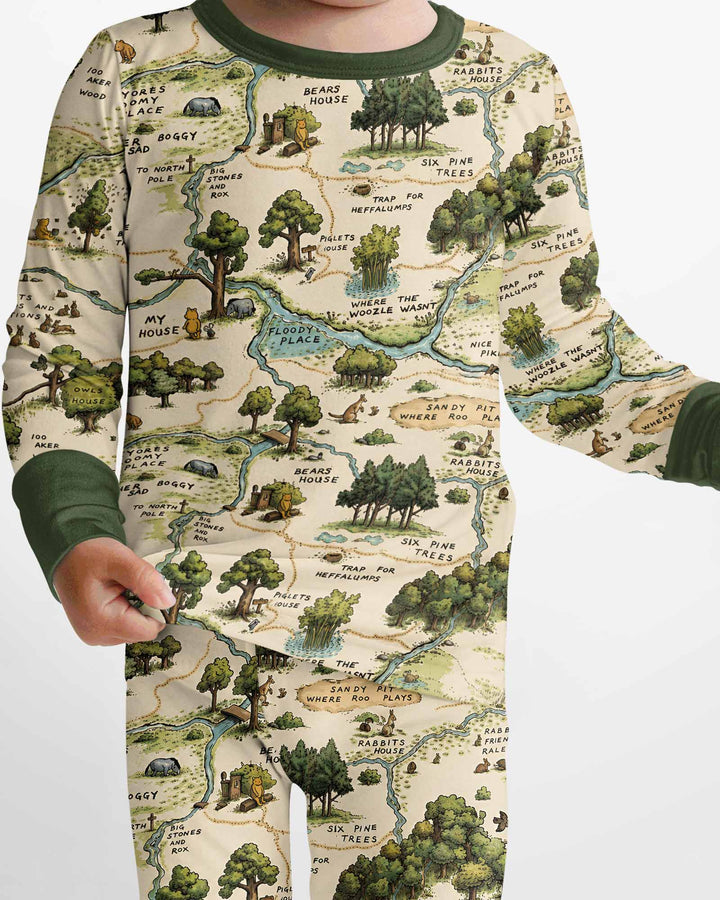Classic Bear Maps Bamboo Two Piece Long Sleeve Pajama Set