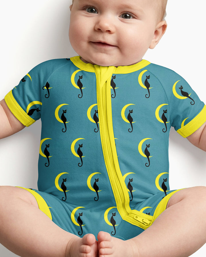 Black Cat Crescent Moon Celestial Night Bamboo Shorty Zippy