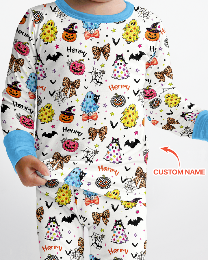 Custom Name Coquette Summerween Bamboo Two Piece Long Sleeve Pajama Set