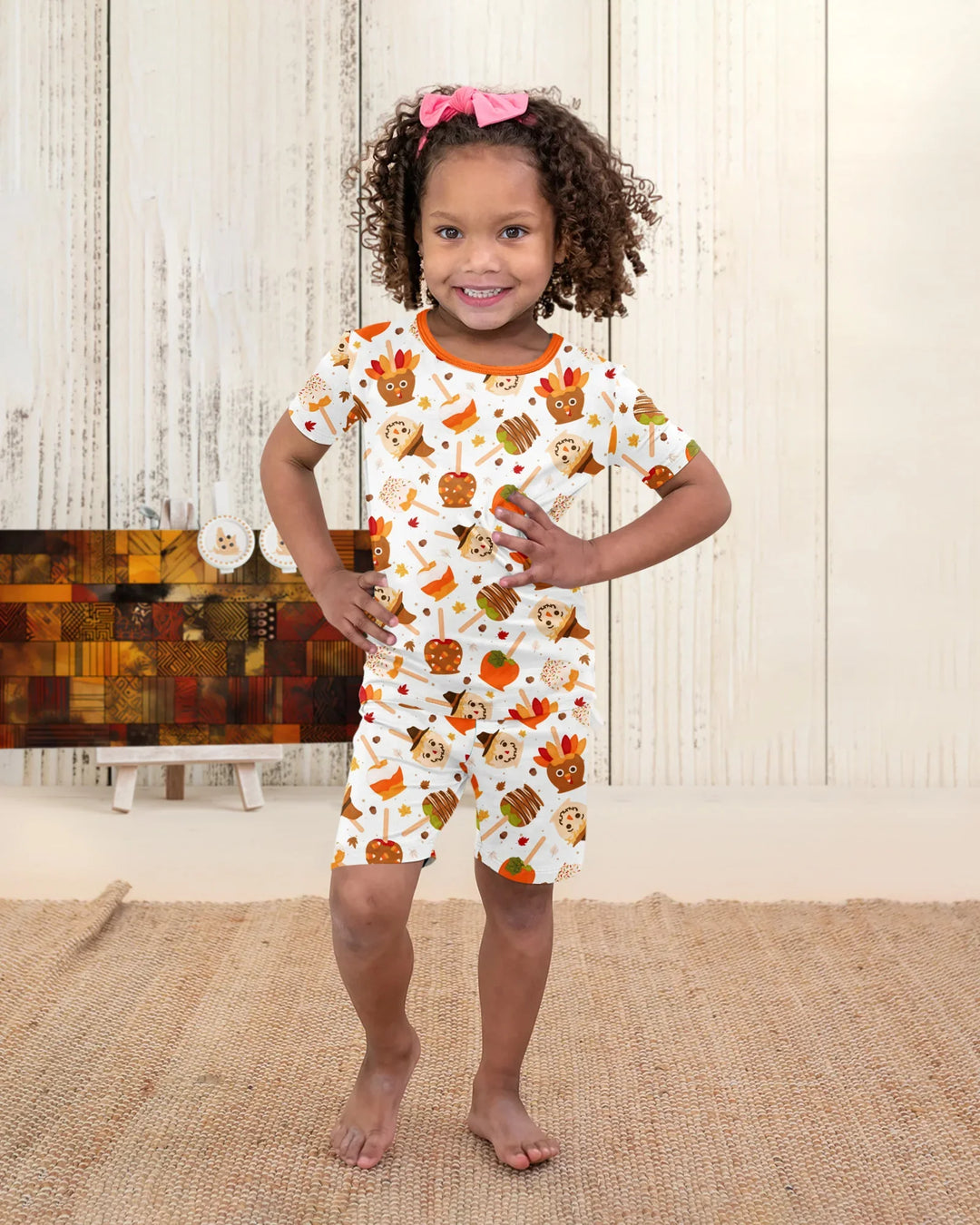 Fall Caramel Apple Family Matching Bamboo Two Piece Short Sleeve Shorts Pajama Set