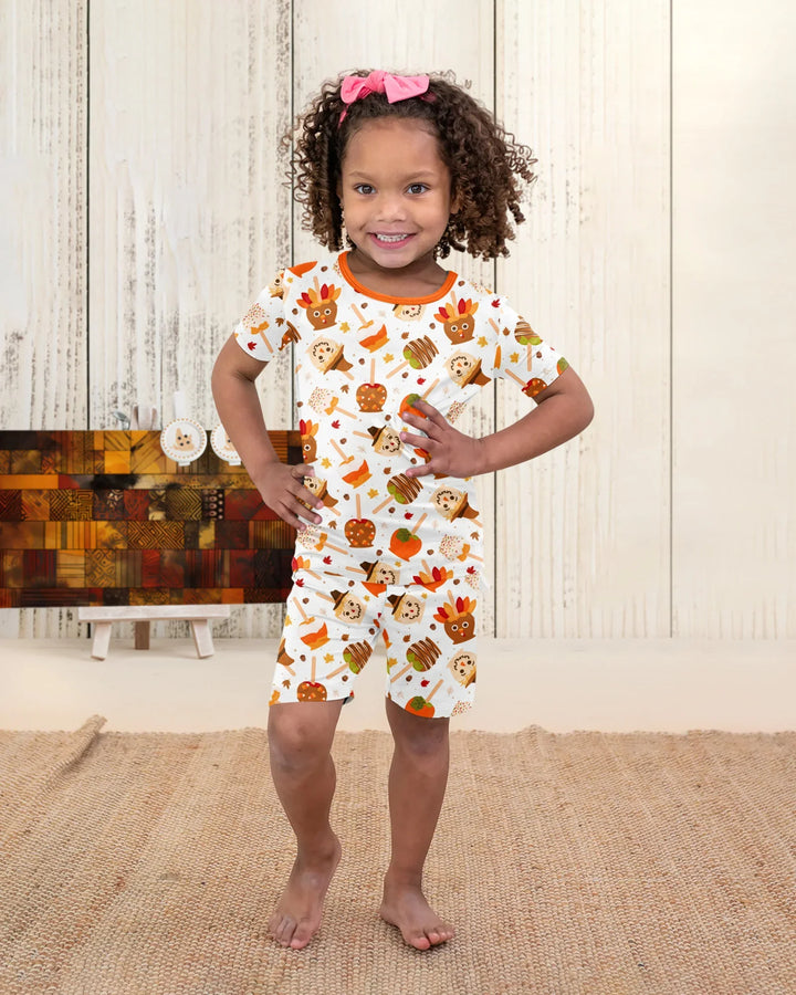 Fall Caramel Apple Family Matching Bamboo Two Piece Short Sleeve Shorts Pajama Set