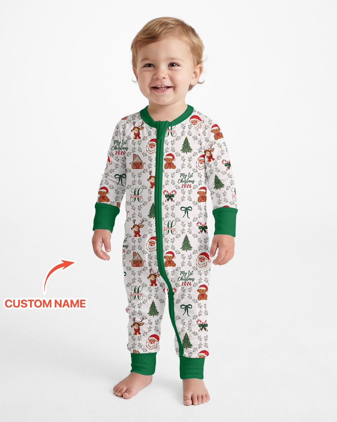 Custom name "Fancy Monogram Green Christmas 2026" Bamboo Convertible Zippy
