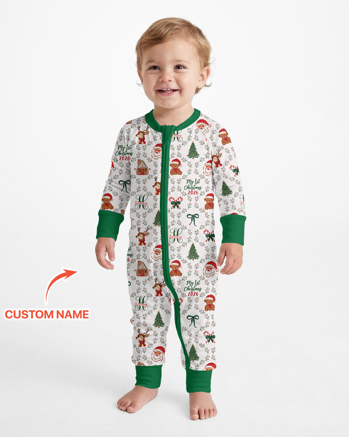 Custom name "Fancy Monogram Green Christmas 2026" Bamboo Convertible Zippy