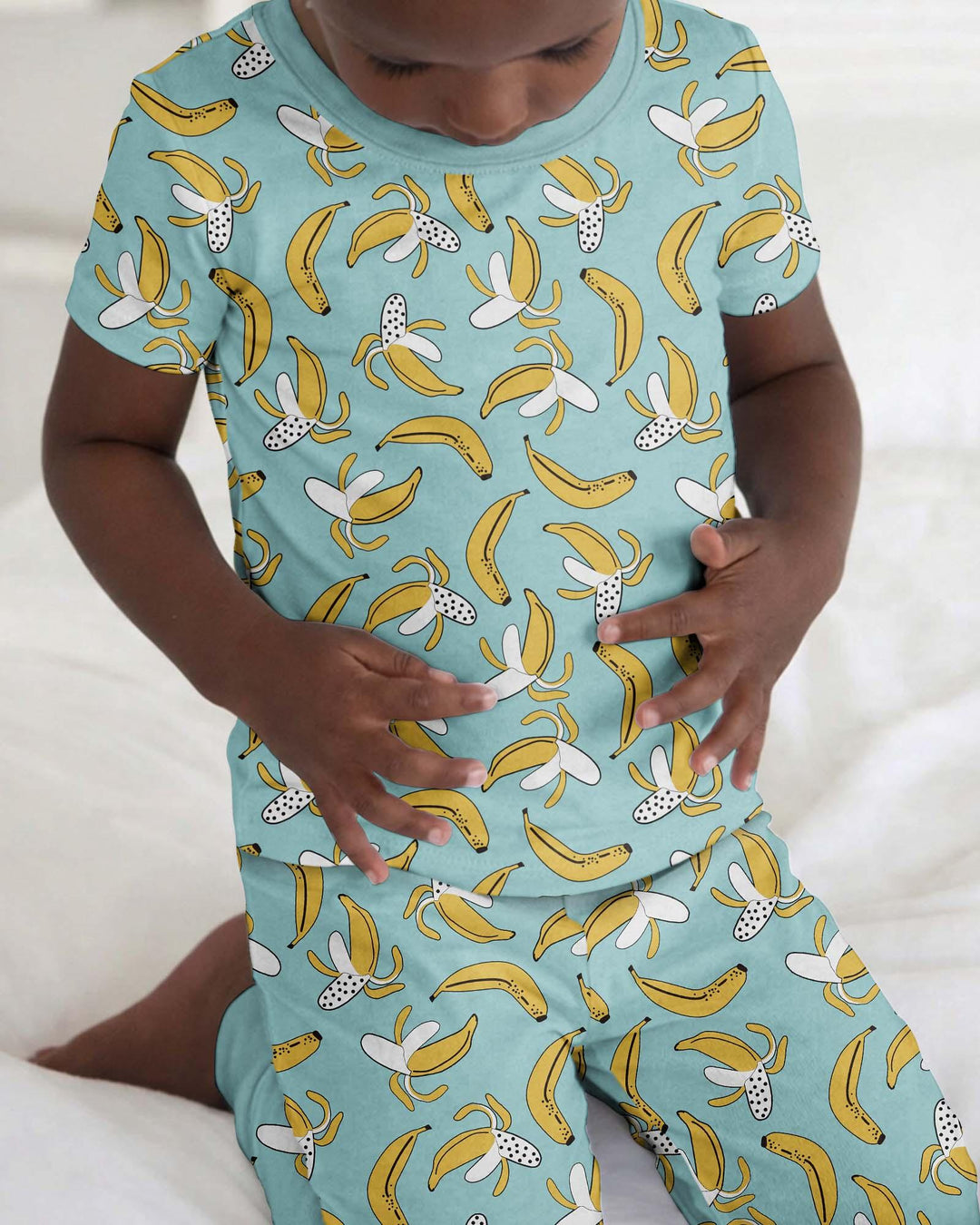 Schlafanzug-Set zweiteilig mit kurzen Ärmeln, Bananen Bambus