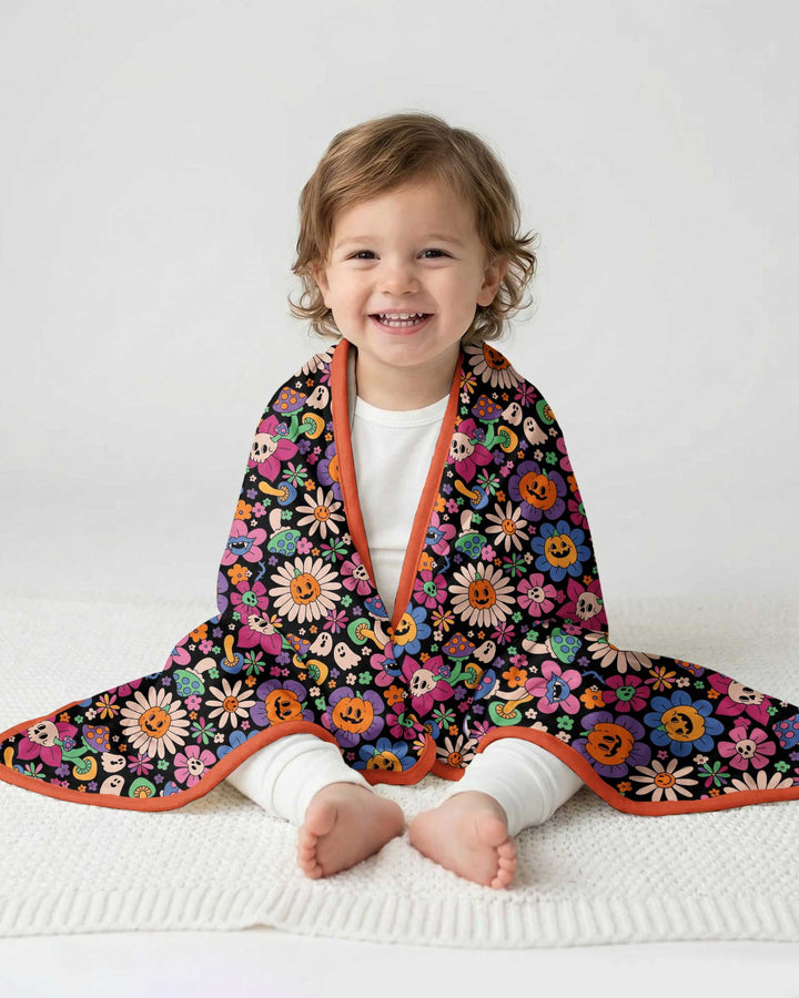 Halloween Flowers Bamboo Blanket