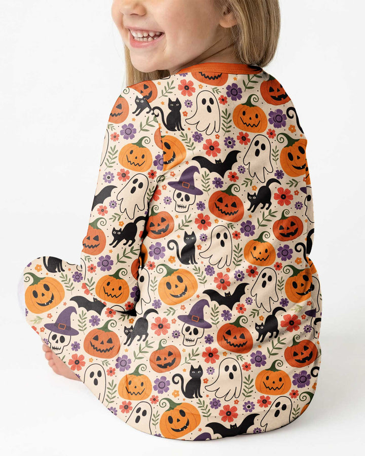 Spooky Halloween Floral Delight Bamboo Two Piece Long Sleeve Pajama Set