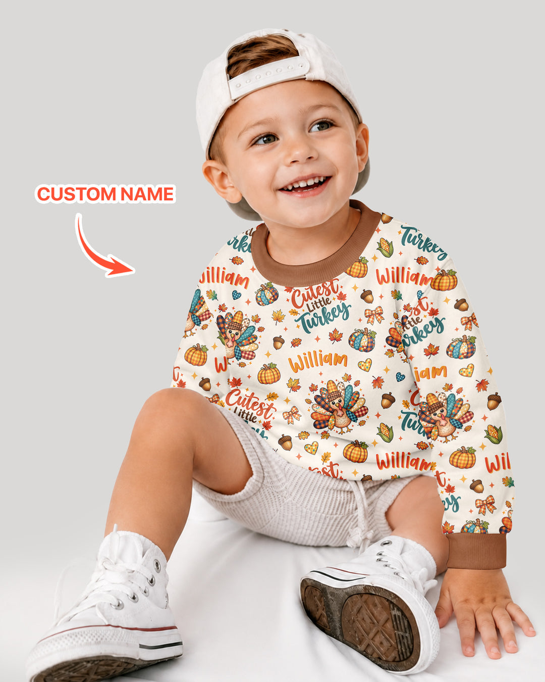 Custom Name Cutest Little Turkey Bamboo Crewneck Sweatshirt