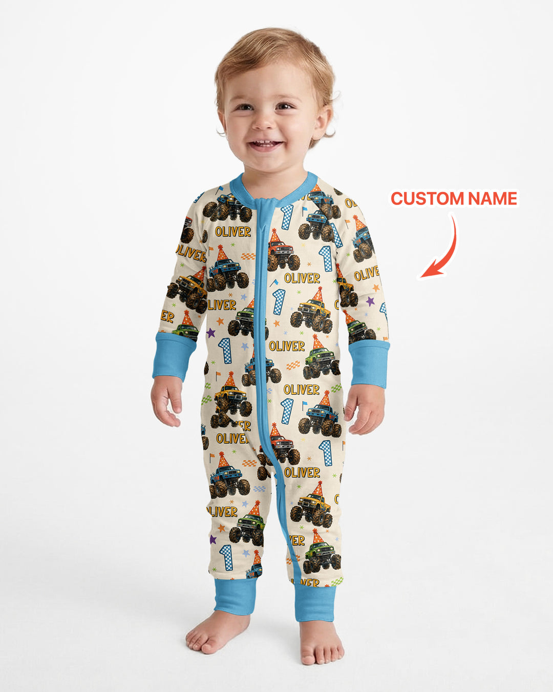 Custom Name Birthday Boy Monster Truck Bamboo Convertible Zippy