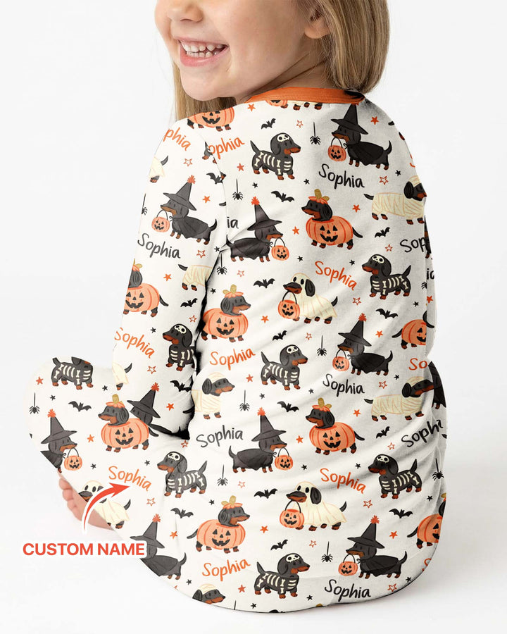 Orange and Black Dachshund Bamboo Two Piece Long Sleeve Pajama Set