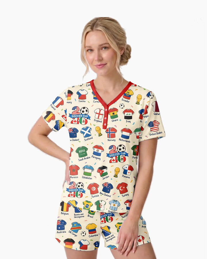 2026 Soccer World Jersey Flag Family Matching Bamboo Women Short Sleeve Short Pajama Set