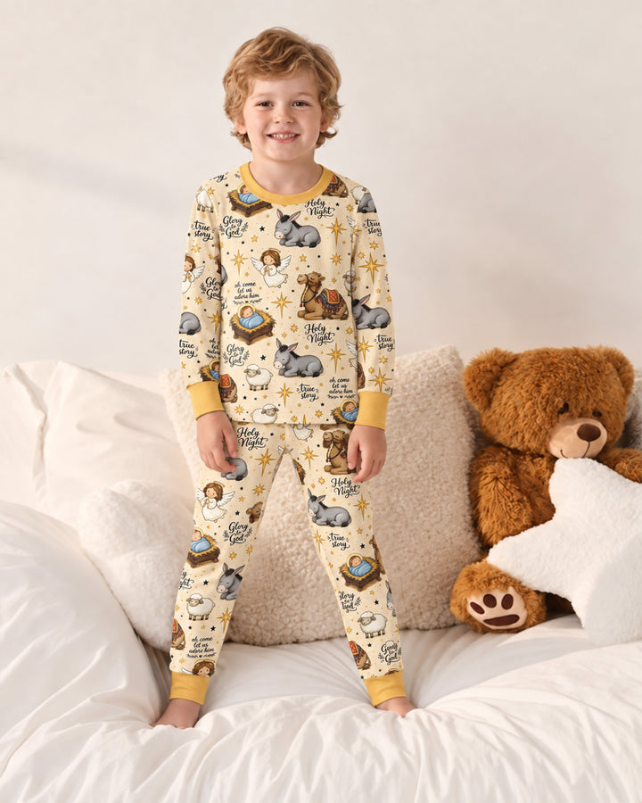Nativity Christmas Holy Night Bamboo Two Piece Long Sleeve Pajama Set