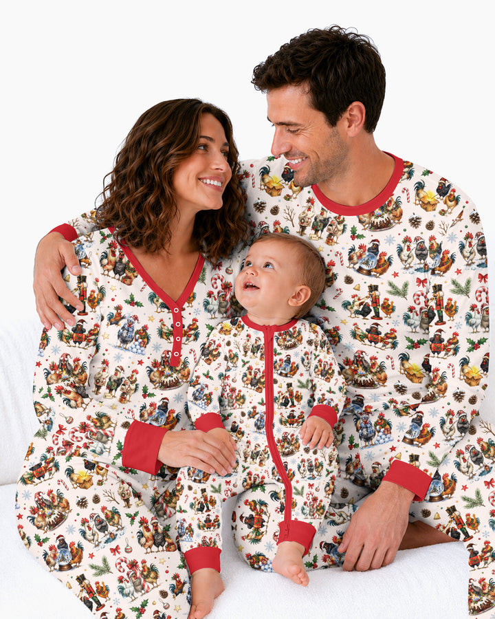 Funny Roosters On Christmas Bamboo Women Pajama Set