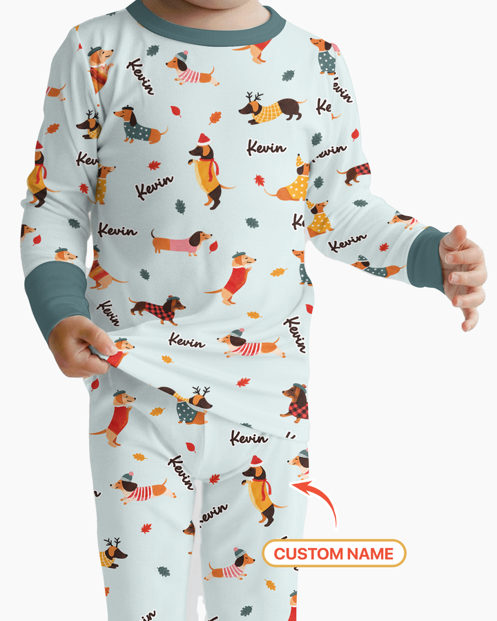Autumn Dachshund Kids Bamboo Two Piece Long Sleeve Pajama Set