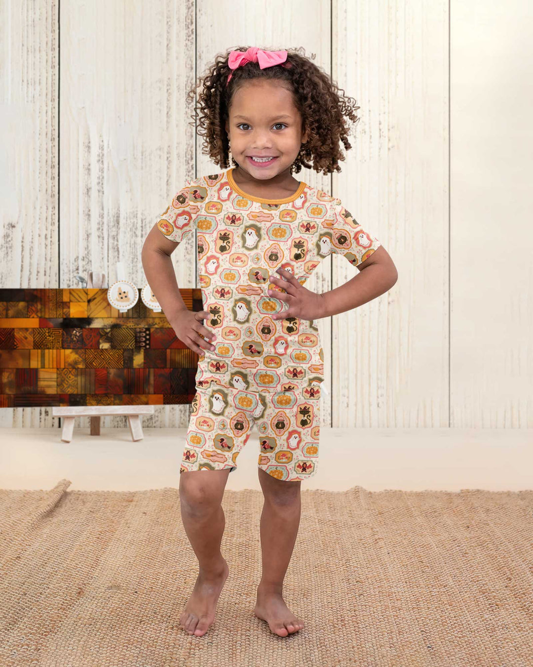 Cute Vintage Magical Cottage Style Halloween Bamboo Two Piece Short Sleeve Shorts Pajama Set