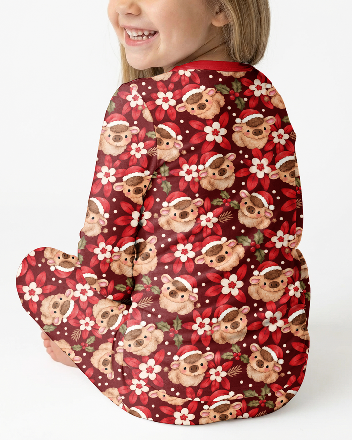 Christmas Highland Cows Bamboo Two Piece Long Sleeve Pajama Set