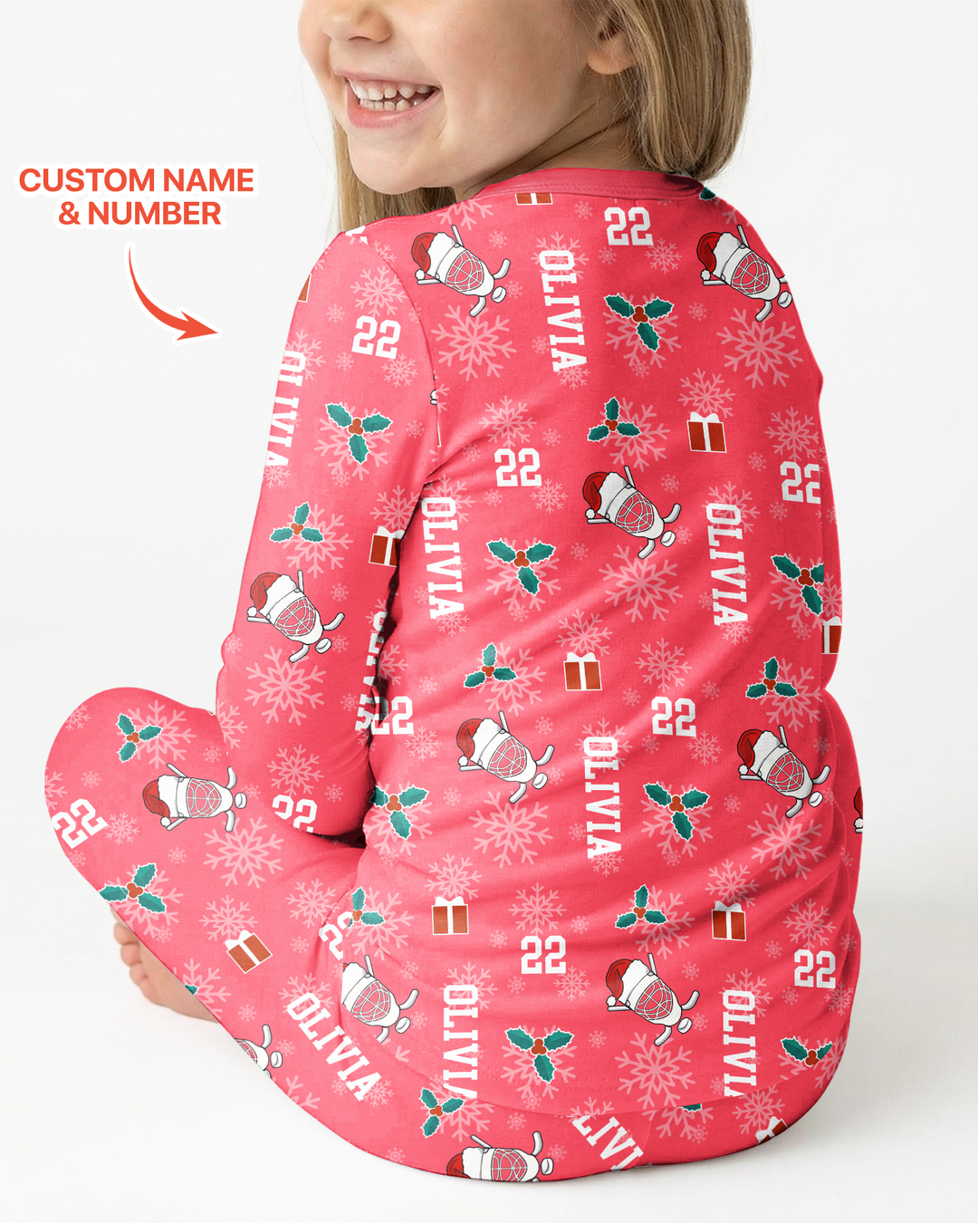 Custom Name Hockey Holiday Bamboo Two Piece Long Sleeve Pajama Set