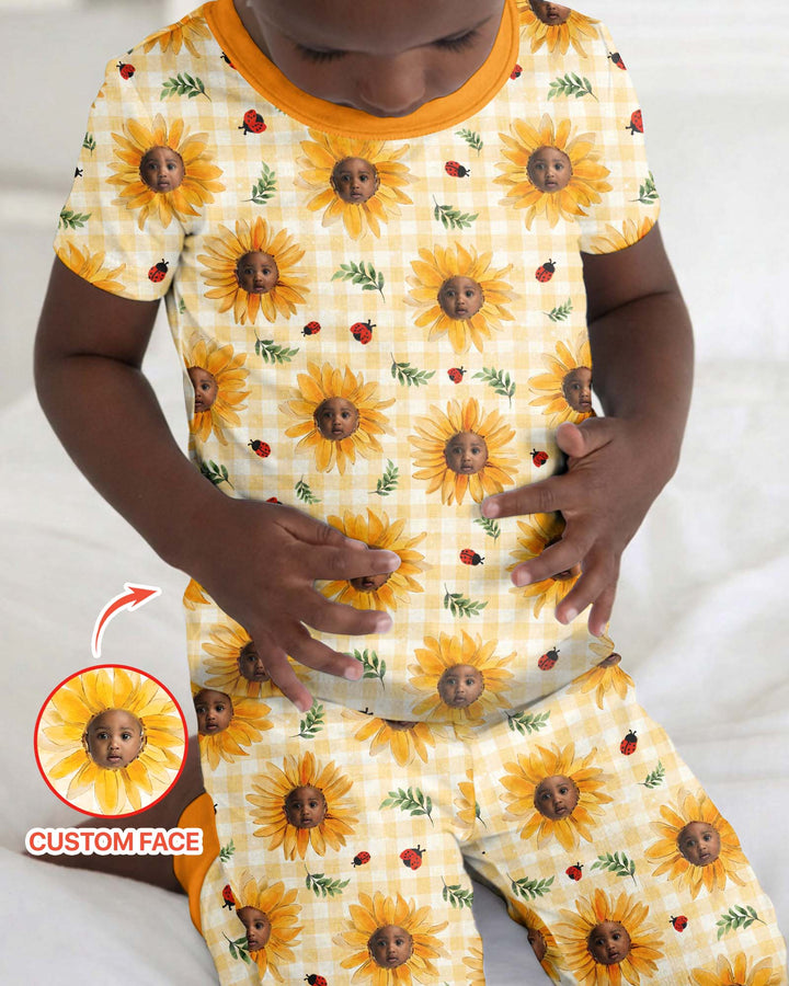 Custom Photo Be The Sunshine Bamboo Two Piece Short Sleeve Pajama Set