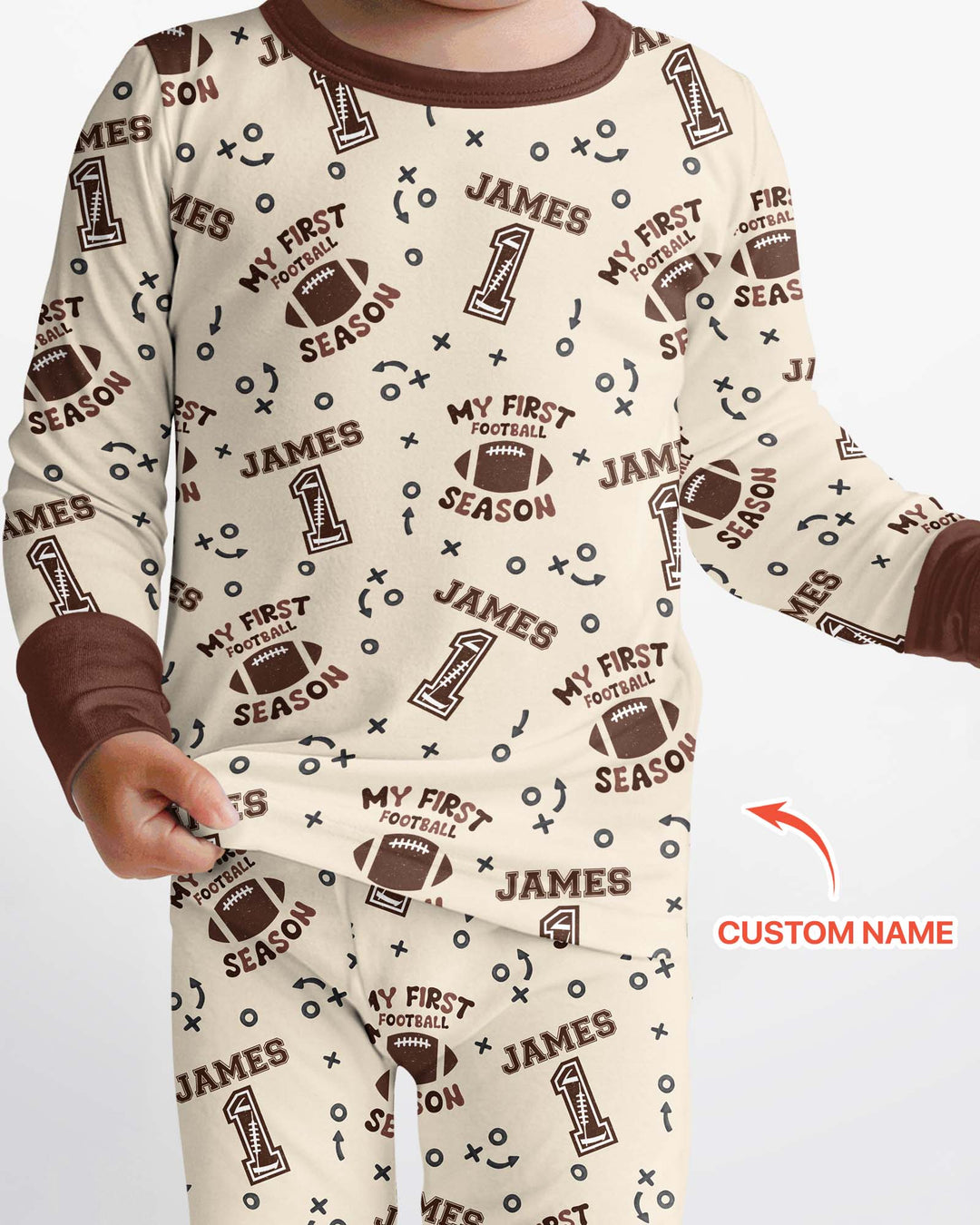 Custom Name My First Football Season Bamboo Two Piece Long Sleeve Pajama Set