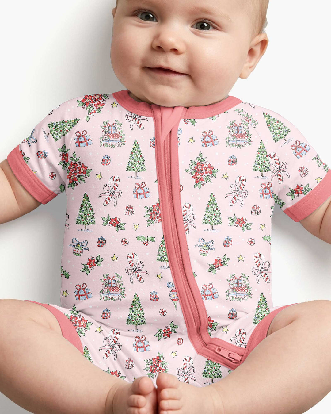 Watercolor Pink Christmas Holidays Christmas Tree Gifts Candy Cane Bamboo Shorty Zippy