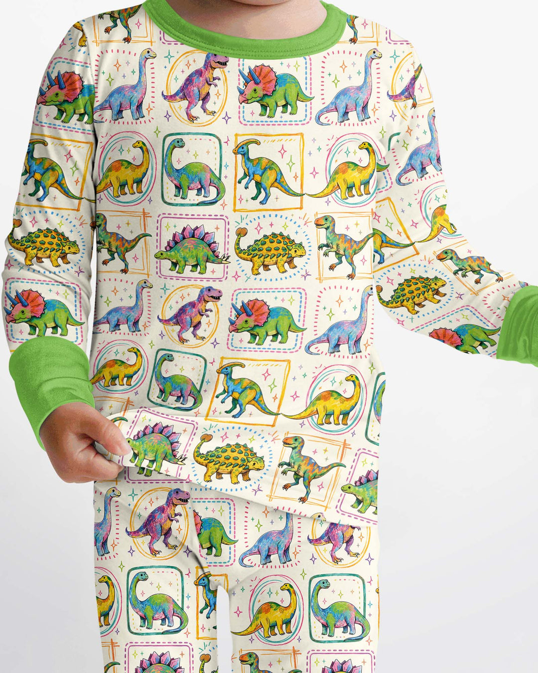 Whimsical Dinosaurs Bamboo Two Piece Long Sleeve Pajama Set