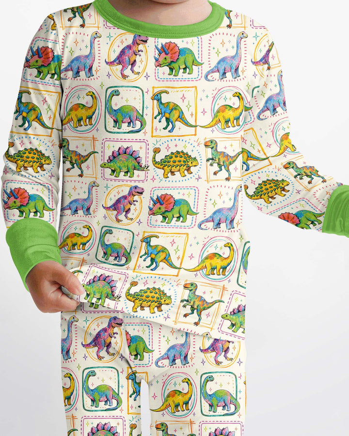 Whimsical Dinosaurs Bamboo Two Piece Long Sleeve Pajama Set