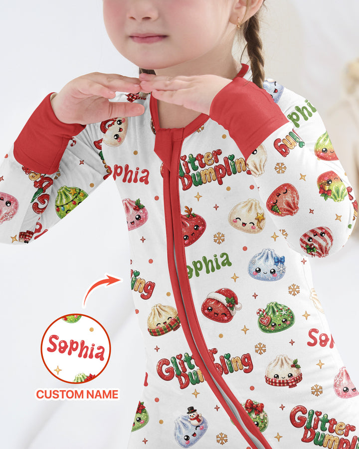 Custom Name Glitter Christmas Dumpling  Bamboo Convertible Zippy