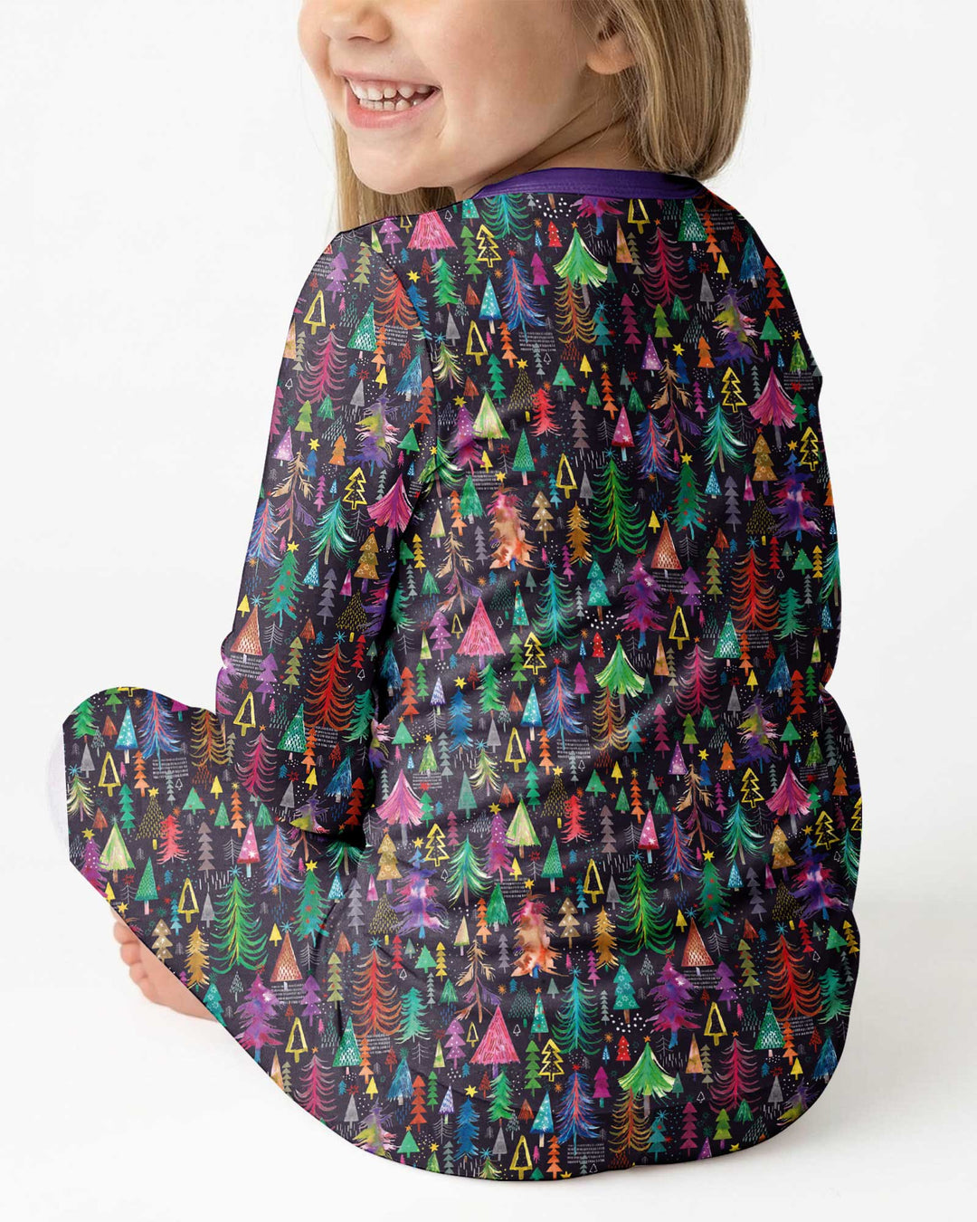 Christmas Holiday Colorful Trees Bamboo Two Piece Long Sleeve Pajama Set