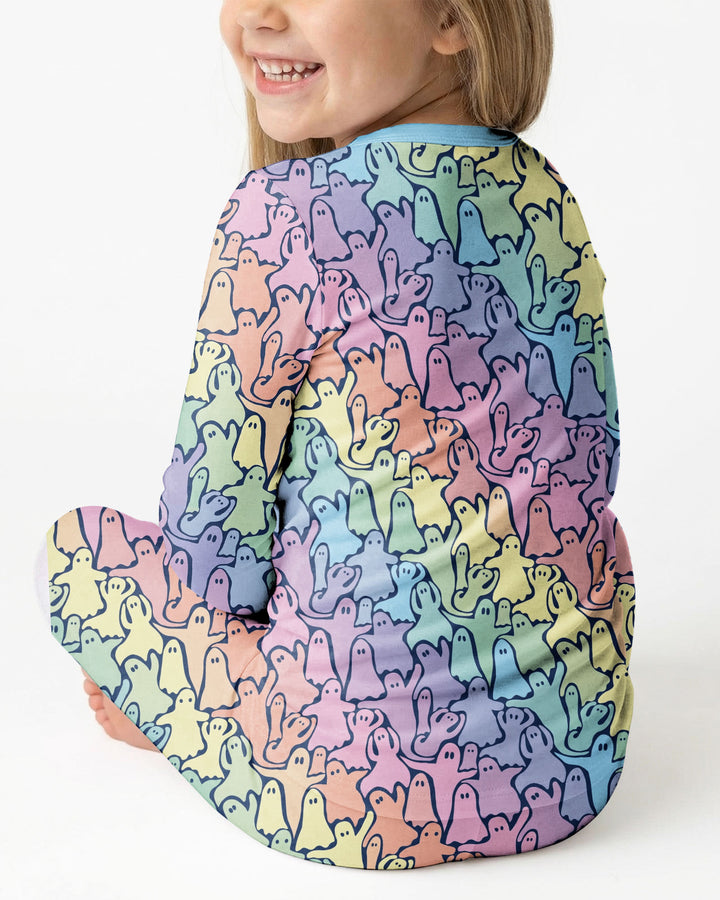 Pastel Rainbow Ghost Halloween Bamboo Two Piece Long Sleeve Pajama Set