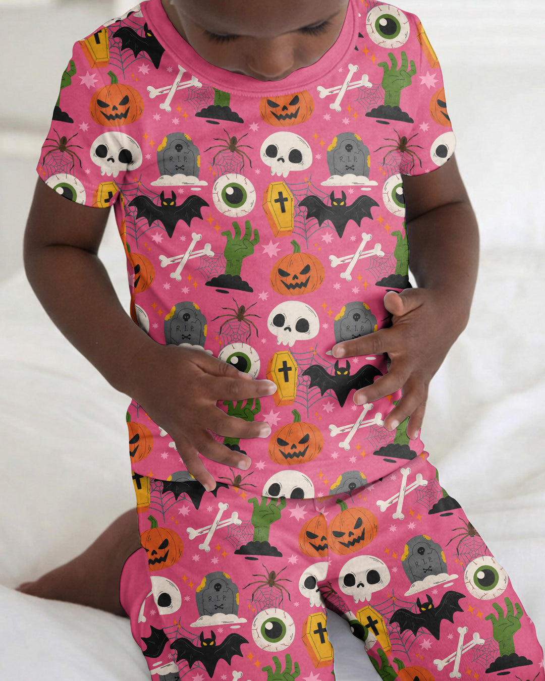 Little Monsters Bamboo Two Piece Short Sleeve Pajama Set For Haloween