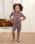 Bat Pumpkin Floral Halloween Bamboo Two Piece Short Sleeve Shorts Pajama Set