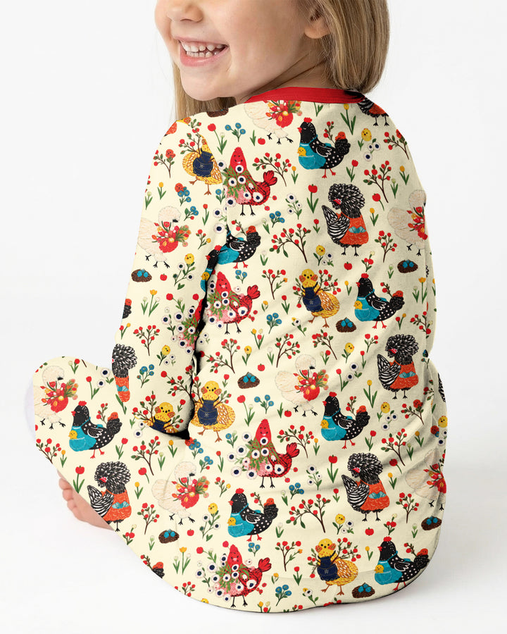 Chicken Garden Bamboo Two Piece Long Sleeve Pajama Set