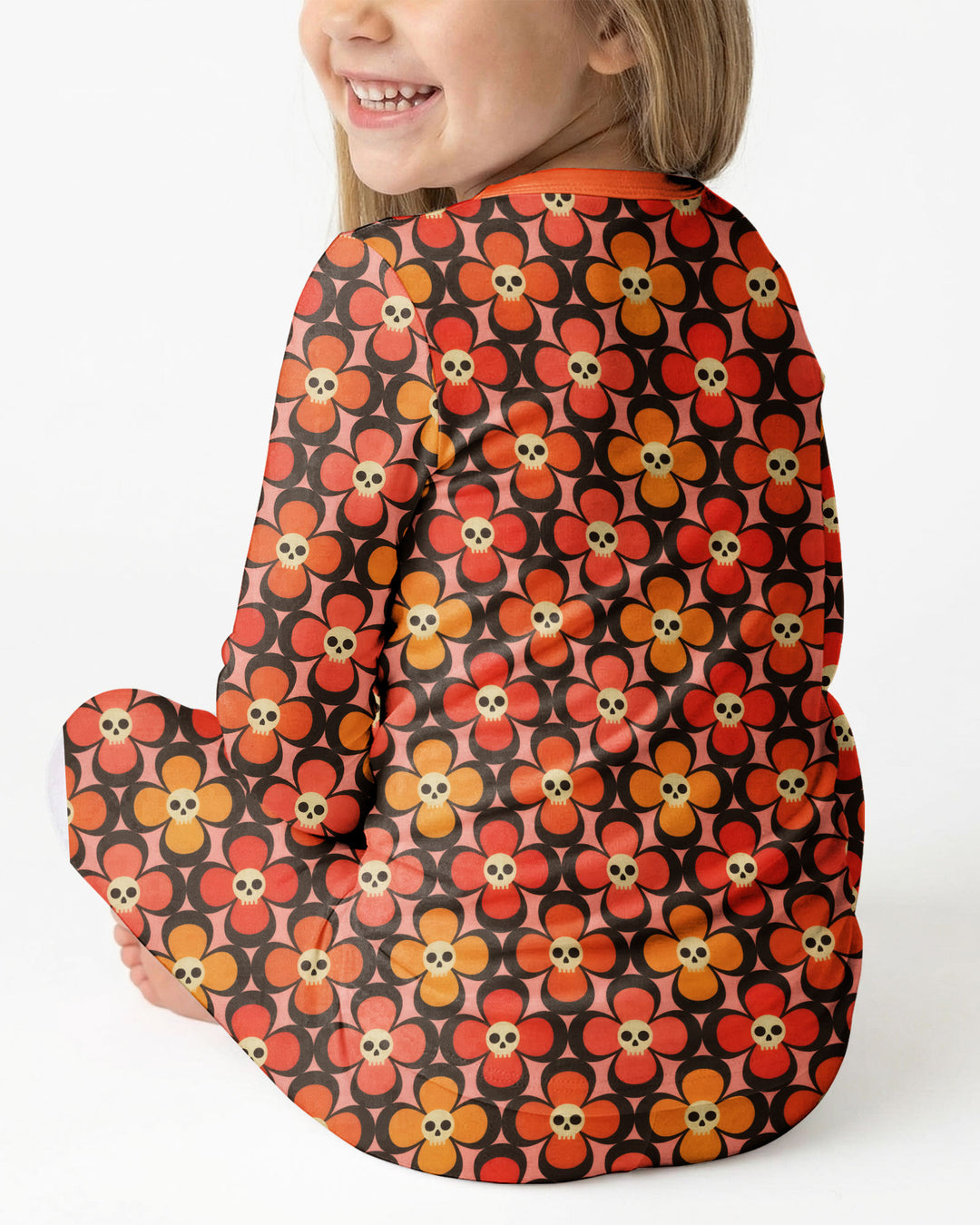 Retro Skull Flower Halloween Bamboo Two Piece Long Sleeve Pajama Set