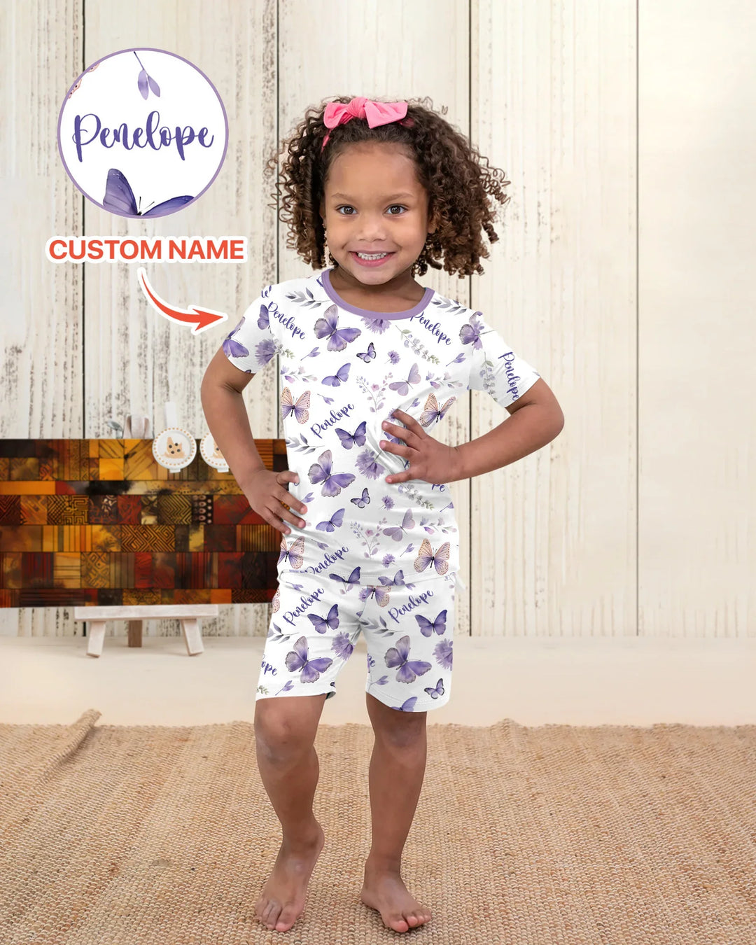 Custom Name Lilac Bloom Bamboo Two Piece Short Sleeve Shorts Pajama Set