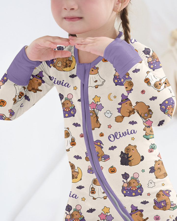 Custom Name Kawaii Halloween Capybara Bamboo Convertible Zippy