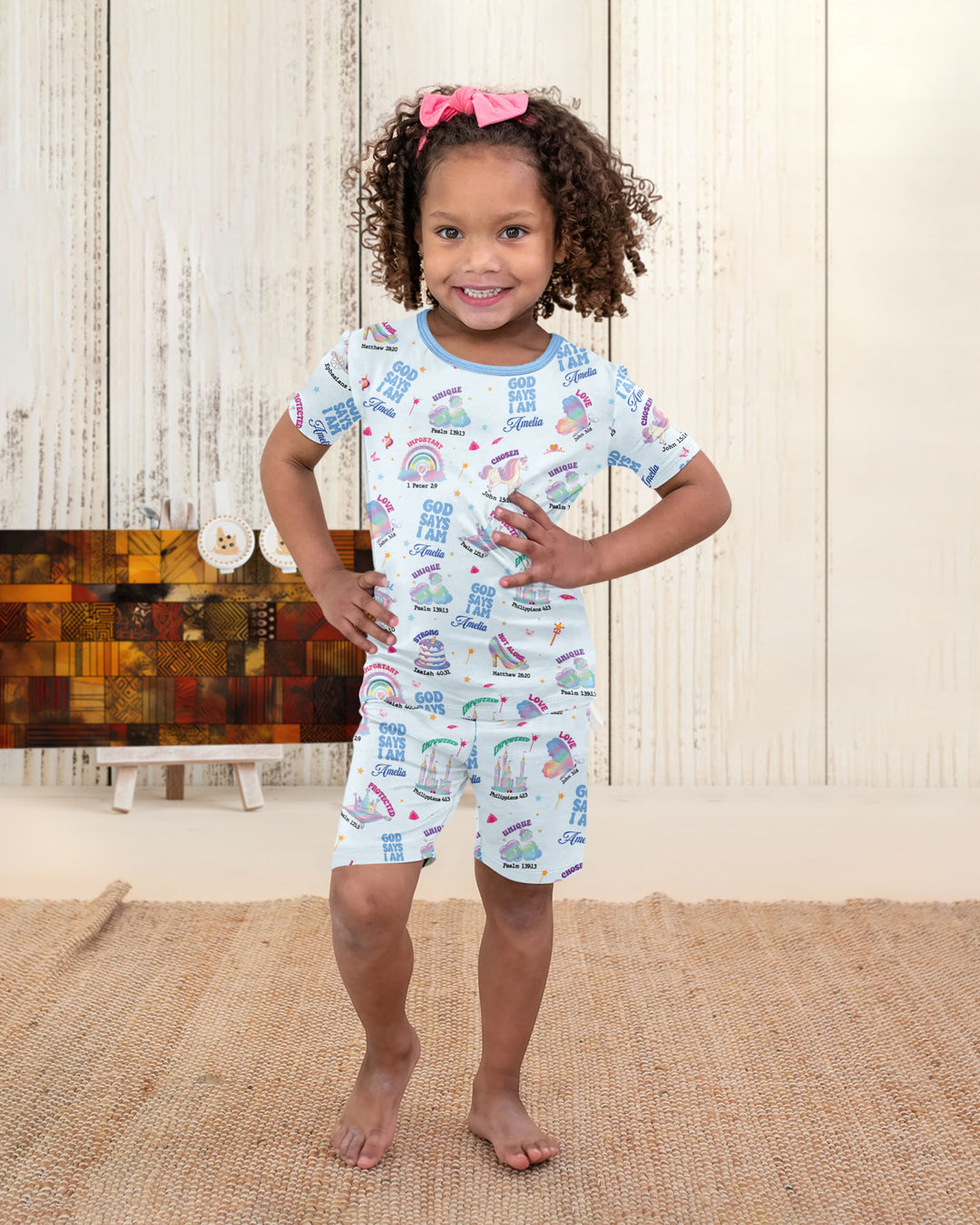 God Says I Am Custom Name - Dreamy Princess Bamboo Two Piece Short Sleeve Pajama Set