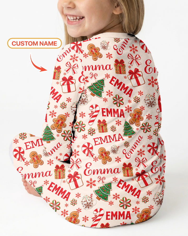 Merry Christmas Custom Name Bamboo Two Piece Long Sleeve Pajama Set