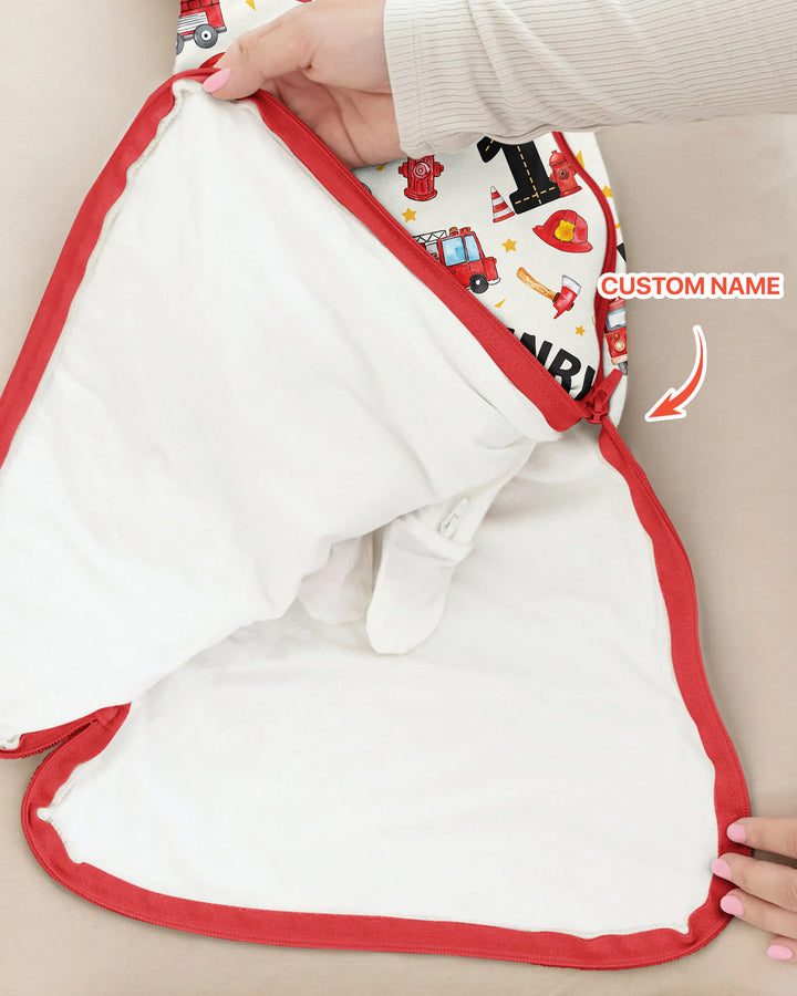 Custom Name Fire Truck Birthday Boy Bamboo Sleep Bag
