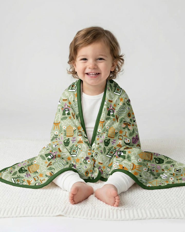 Boho Witchy Celestial Magic Floral Bamboo Blanket