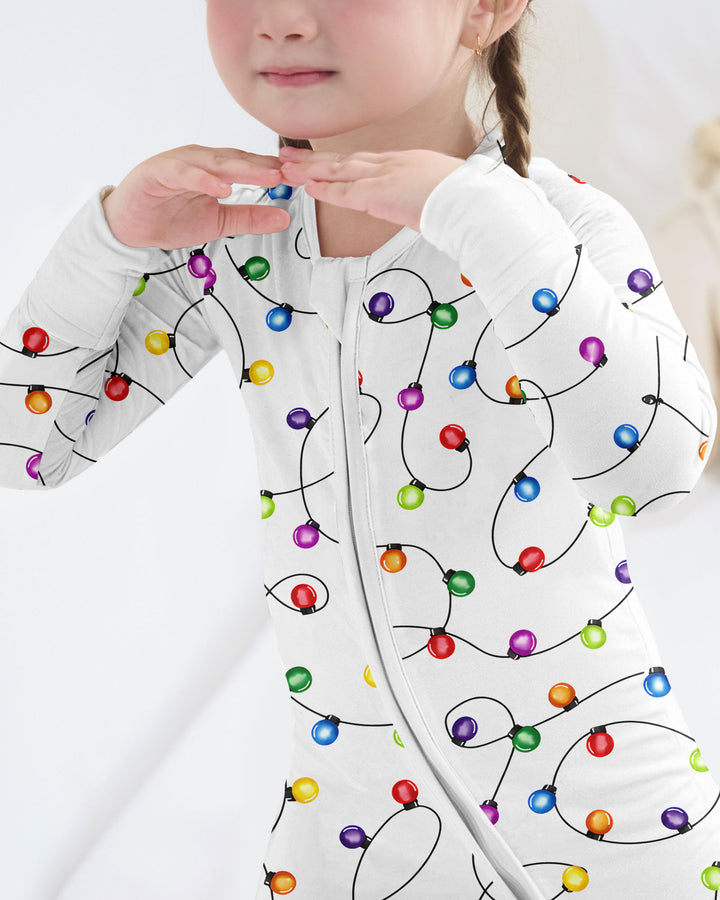 Baby's First Christmas Lights Pajamas - Colorful & Cozy Bamboo Convertible Zippy