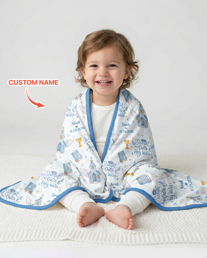 Custom Name Baptism Christening Straight Outta Holy Water Bamboo Blanket