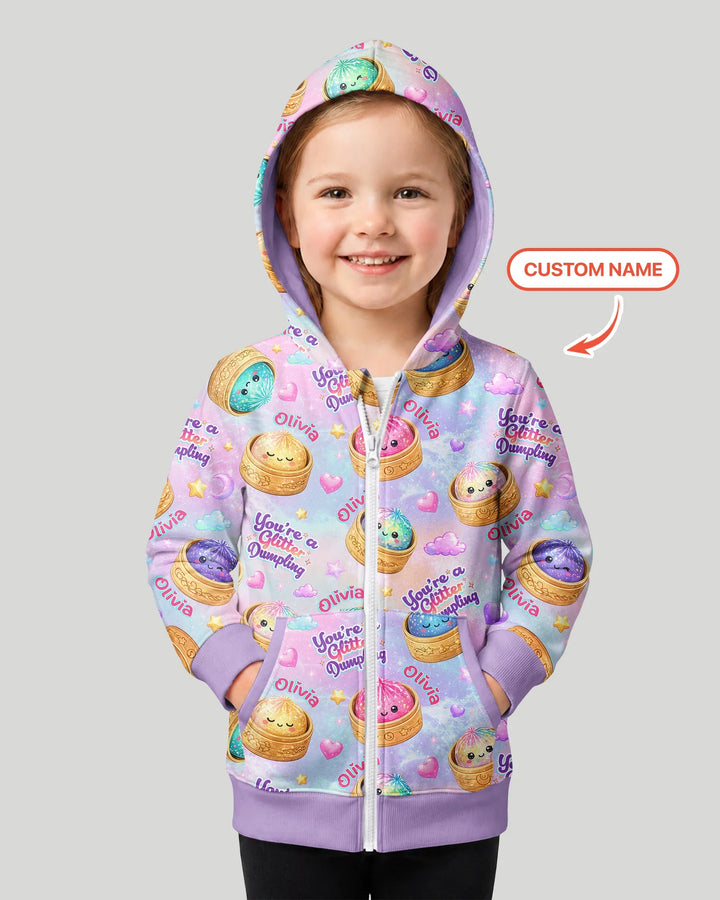 Custom Name You're A Glitter Dumpling Bamboo Zip Hoodie