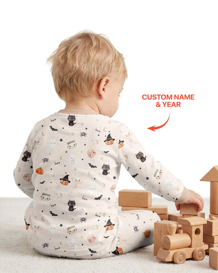 Personalised Baby First Halloween Bamboo Two Piece Long Sleeve Pajama Set