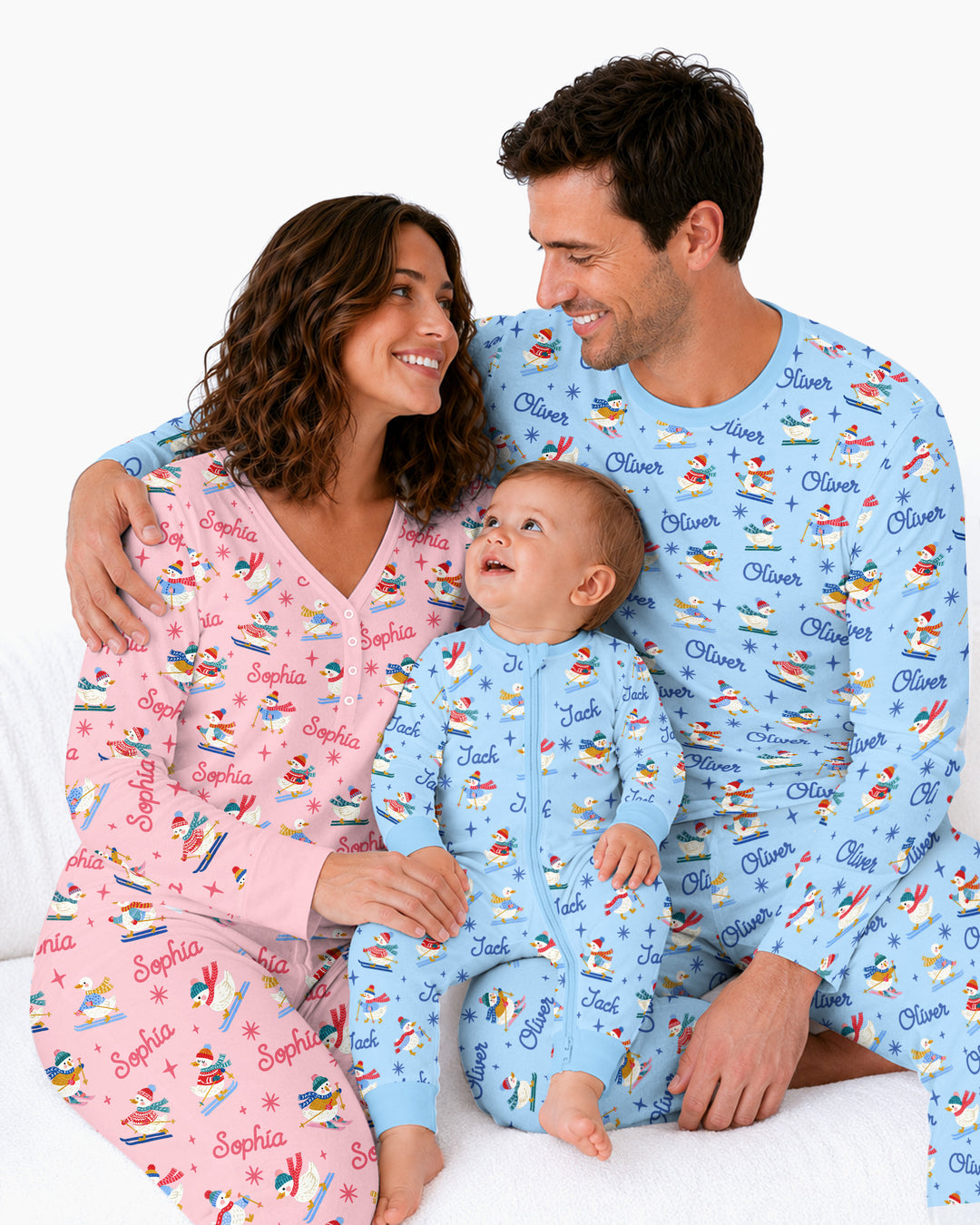 Custom Name Skiing Goose Bamboo Women Pajama Set