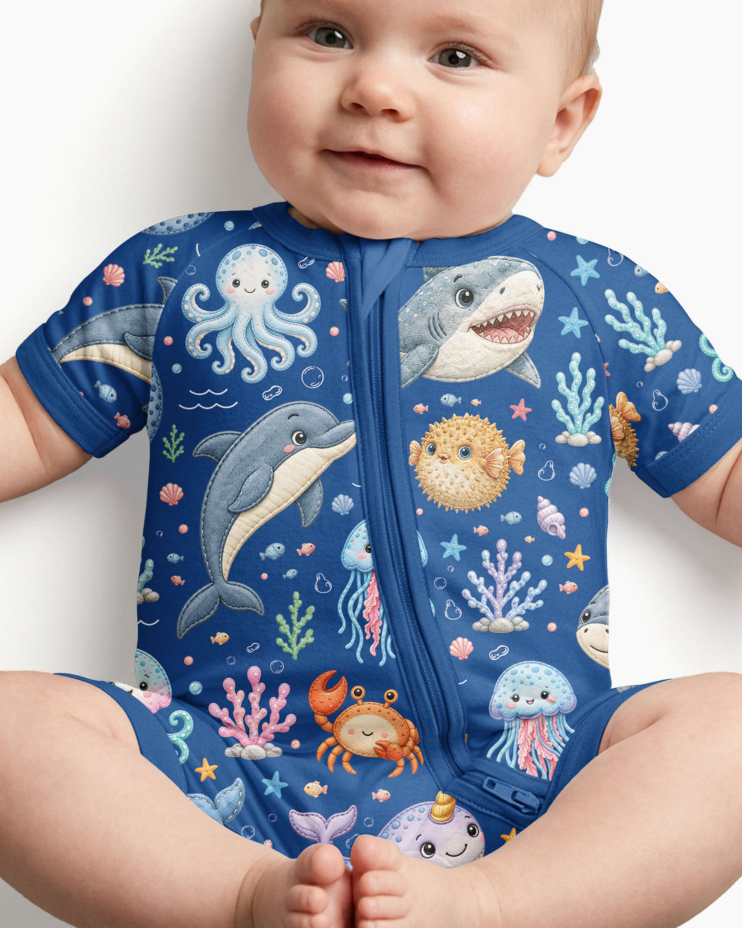 Cute Ocean Animals Bamboo Shorty Zippy