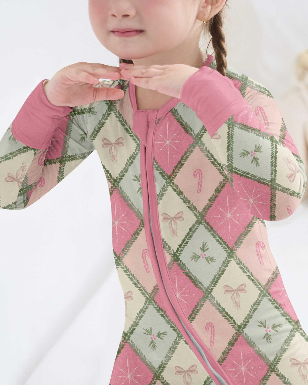 Pink Christmas Patchwork Mommy & Me Matching Bamboo Convertible Zippy