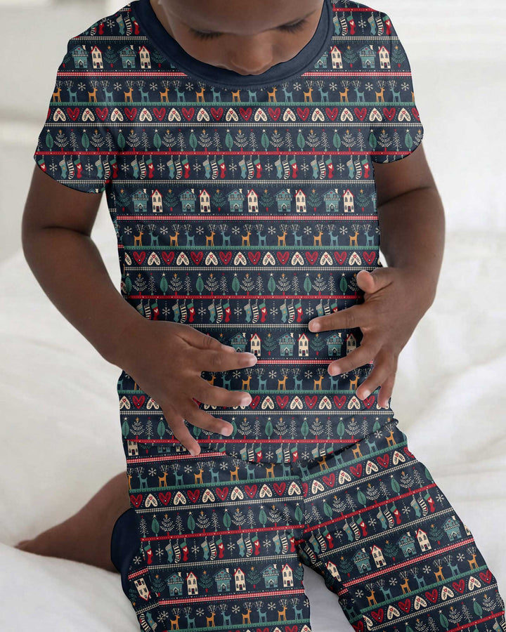 Vintage Nordic Christmas Bamboo Two Piece Short Sleeve Pajama Set