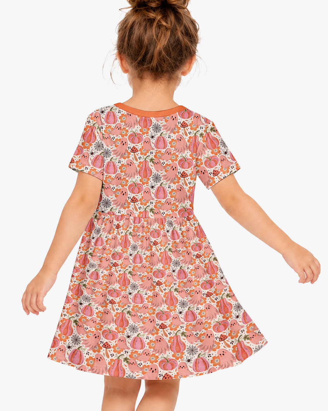 Pink Ghost Pumpkin Fall Floral Halloween Bamboo Twirl Dress