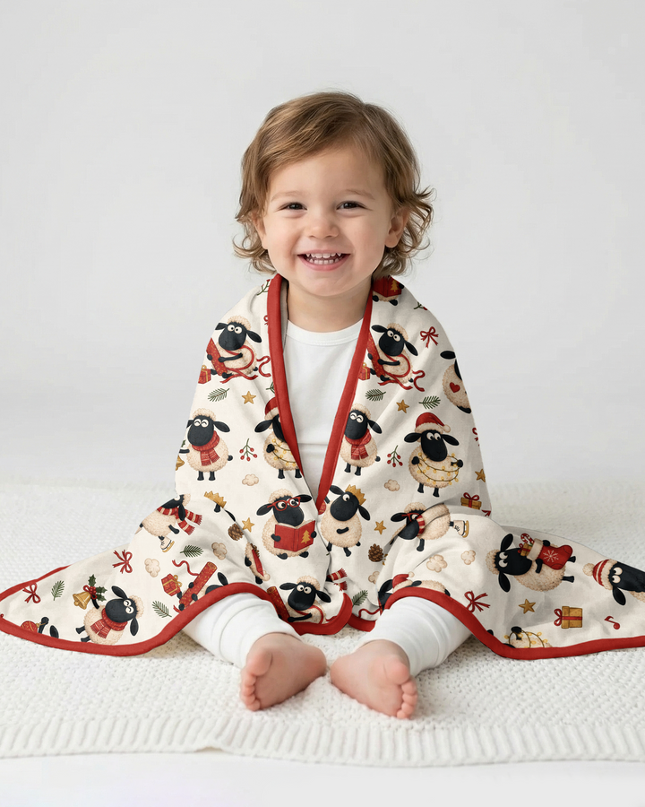 Festive Holiday Sheep Bamboo Blanket