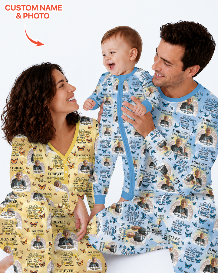 Custom Photo Forever In My Heart Family Matching Bamboo Men Pajama Set