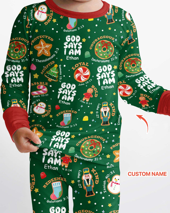 Merry Christmas God Says I Am Custom Name Bamboo Two Piece Long Sleeve Pajama Set